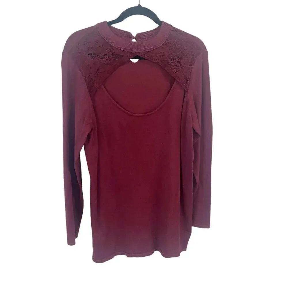 Torrid Maroon Lace Cutout Long Sleeve Sweater Women's Plus Size 1X